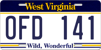 WV license plate OFD141