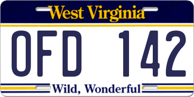 WV license plate OFD142