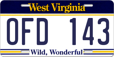 WV license plate OFD143