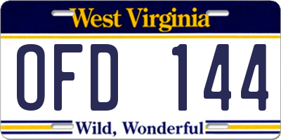 WV license plate OFD144