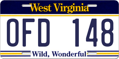 WV license plate OFD148