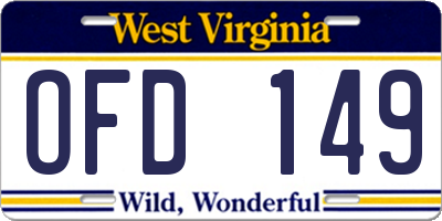 WV license plate OFD149
