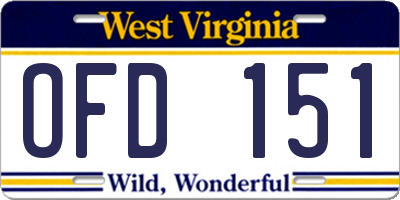WV license plate OFD151