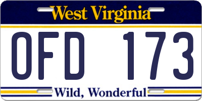 WV license plate OFD173
