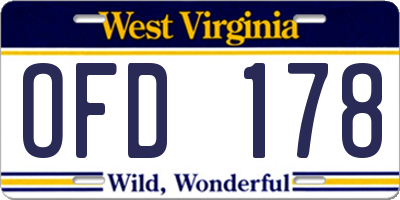 WV license plate OFD178