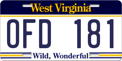 WV license plate OFD181