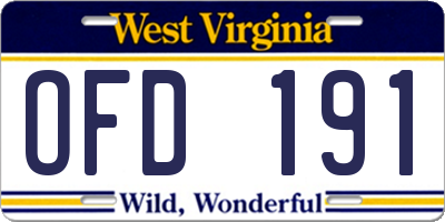 WV license plate OFD191