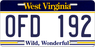WV license plate OFD192