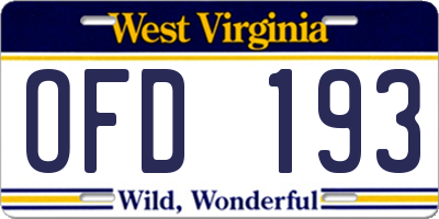WV license plate OFD193