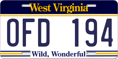 WV license plate OFD194