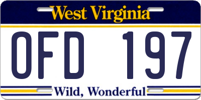 WV license plate OFD197