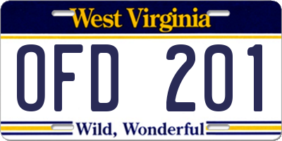WV license plate OFD201