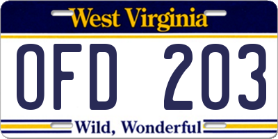 WV license plate OFD203