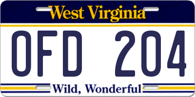 WV license plate OFD204