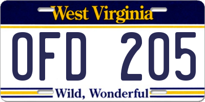 WV license plate OFD205