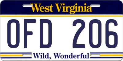 WV license plate OFD206
