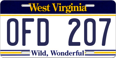 WV license plate OFD207