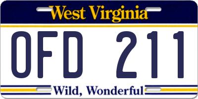 WV license plate OFD211