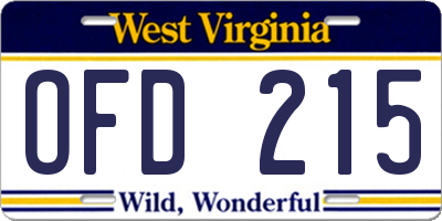 WV license plate OFD215