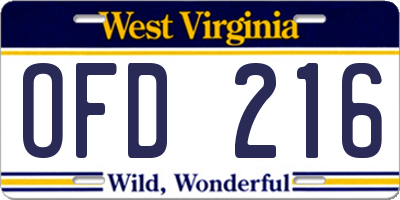 WV license plate OFD216