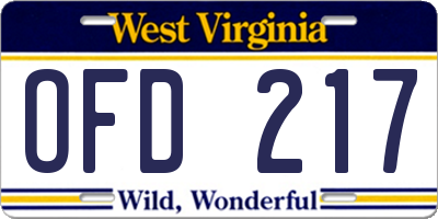 WV license plate OFD217