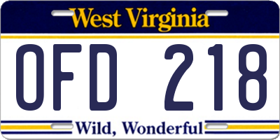 WV license plate OFD218