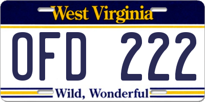 WV license plate OFD222
