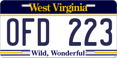 WV license plate OFD223