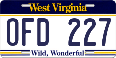 WV license plate OFD227