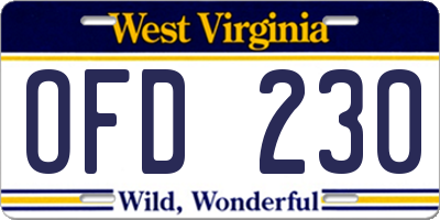 WV license plate OFD230