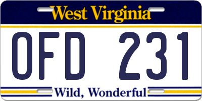 WV license plate OFD231