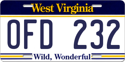WV license plate OFD232