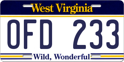 WV license plate OFD233
