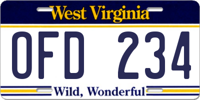 WV license plate OFD234