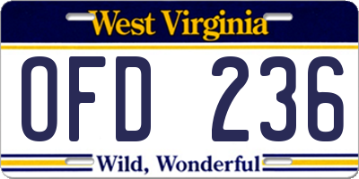 WV license plate OFD236