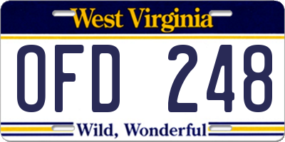WV license plate OFD248