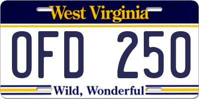 WV license plate OFD250