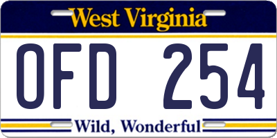 WV license plate OFD254