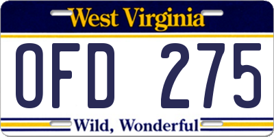 WV license plate OFD275