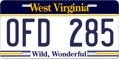 WV license plate OFD285