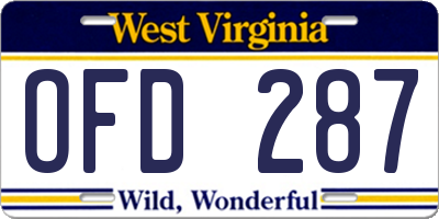WV license plate OFD287