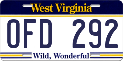 WV license plate OFD292
