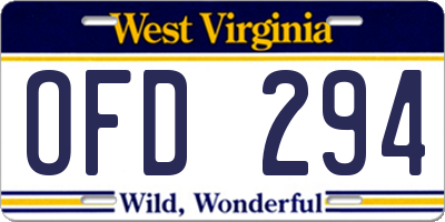 WV license plate OFD294