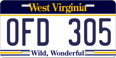 WV license plate OFD305