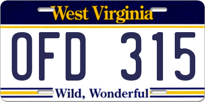 WV license plate OFD315