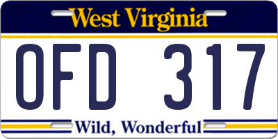 WV license plate OFD317
