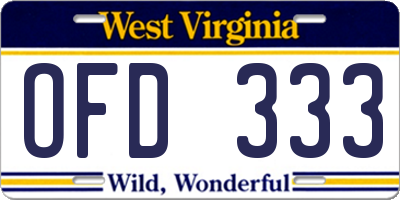 WV license plate OFD333