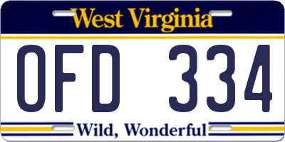WV license plate OFD334