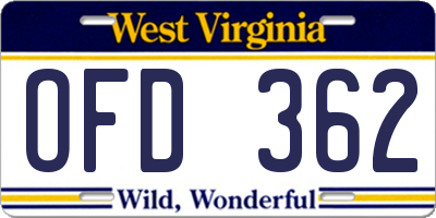 WV license plate OFD362