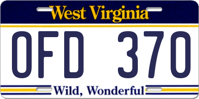 WV license plate OFD370